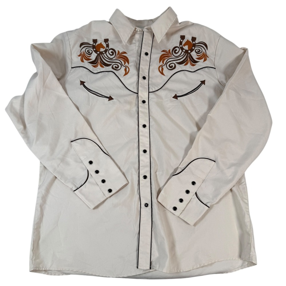 Rangers Original Mens Western Ranchwear Shirt XXL‎ Cream Embroidered Long Sleeve